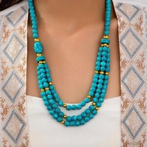 Elegant Turquoise and Gold Beaded Necklace